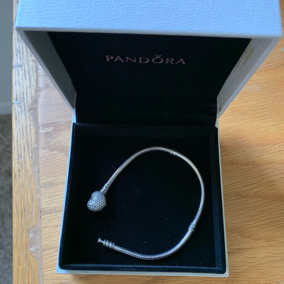 Retired Pandora Sparkling Pave Heart Diamonds Snake Link Moments Bracelet 7” - Picture 2 of 4